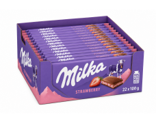 Pieninis šokoladas MILKA su braškių skonio jogurto įdaru, 100g x 22 vnt dėžė. 1,39€ - vnt
